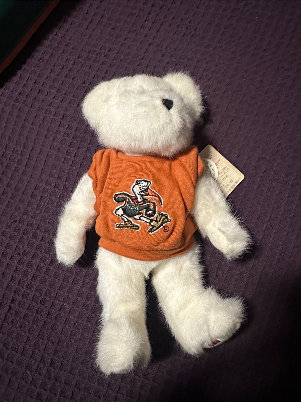 Miami hurricanes Plush White Teddy Bear with Orange Sports Shirt - Sebastian